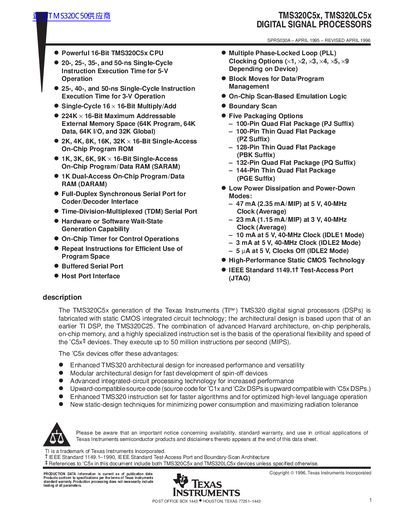 Texas Instruments TMS320C5x/TMS320LC5x Digital Signal Processors Data Sheet