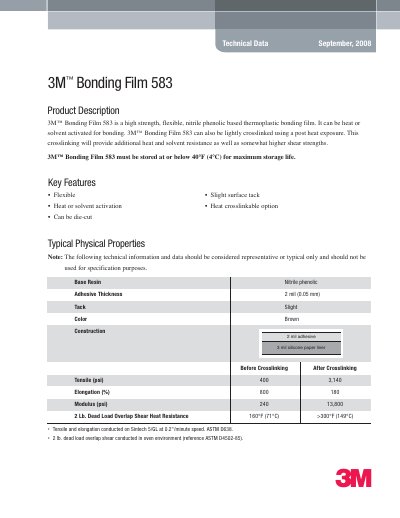 3M 583 Bonding Film Technical Data Sheet - cover page