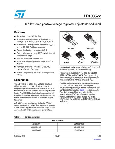 STMicroelectronics LD1085xx User Manual - cover page