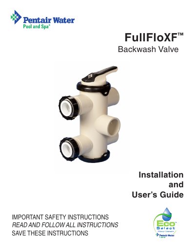 Pentair FullFlo XF Backwash Valve Installation and User Guide - cover page