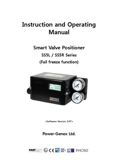 Power-Genex SS5L / SS5R Series Smart Valve Positioner Instruction and Operating Manual - cover page