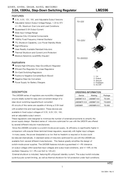 HTC LM2596 Step-Down Switching Regulator Datasheet - cover page