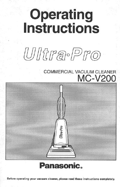 Panasonic MC-V200 Commercial Vacuum Cleaner Operating Instructions
