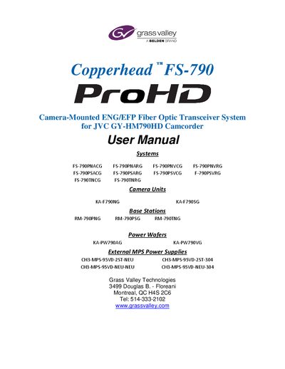Grass Valley FS-790 Copperhead ProHD Transceiver System User Manual - cover page