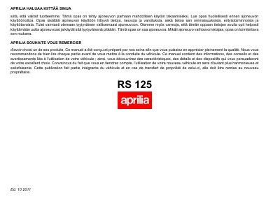 aprilia 854015 - RS 125 Euro3 FI-FR MY2010 Manual - cover page