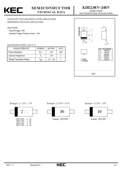 KEC KDZ2.0EV~24EV Zener Diode Datasheet - cover page
