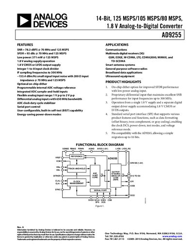 Analog Devices AD9255 Datasheet - cover page