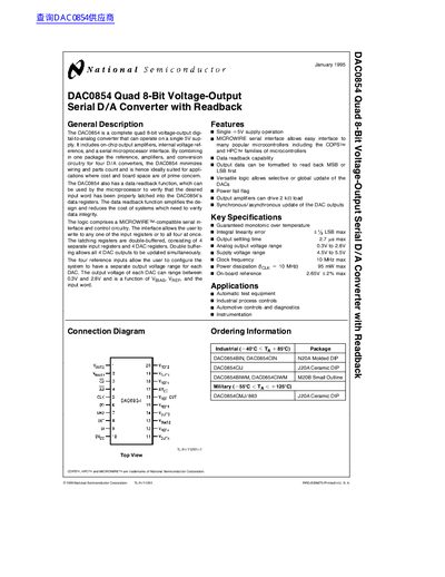 National Semiconductor DAC0854 Datasheet - cover page