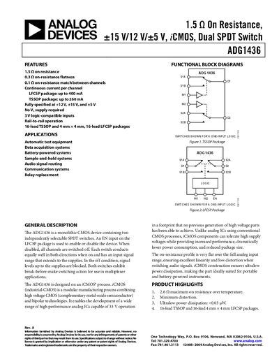 Analog Devices ADG1436 Dual SPDT Switch Product Handbook - cover page
