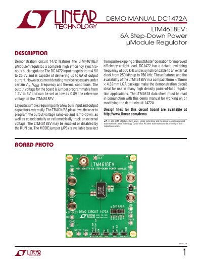 Linear Technology LTM4618EV Demonstration Circuit DC1472A User Manual - cover page