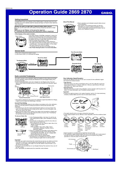Casio 2869/2870 Watch User Manual - cover page