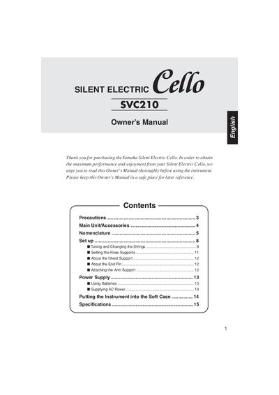 Yamaha SVC210 Silent Electric Cello Owner's Manual - cover page
