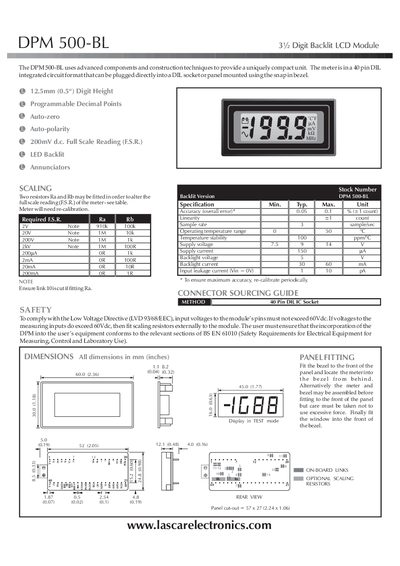 Lascar DPM 500-BL 3½ Digit Backlit LCD Module User Manual - cover page