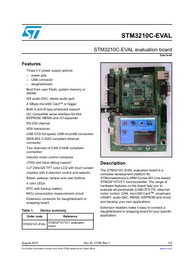 STMicroelectronics STM3210C-EVAL Evaluation Board Data Brief