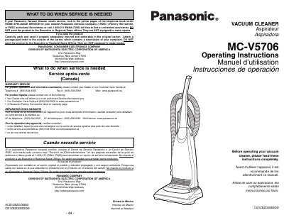 Panasonic MC-V5706 Vacuum Cleaner Operating Instructions - cover page