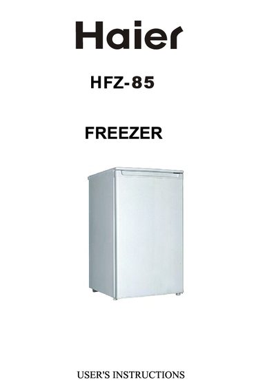 Haier HFZ-85 Freezer User Manual - cover page