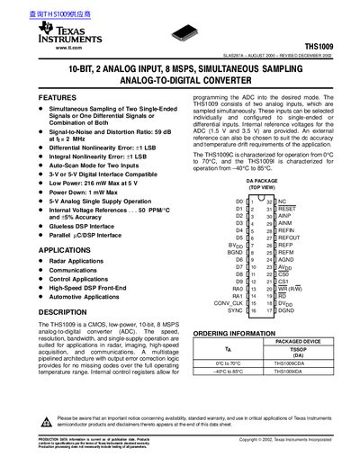 Texas Instruments THS1009 Datasheet - cover page