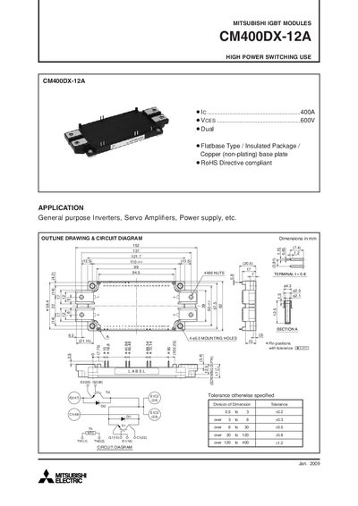 Mitsubishi CM400DX-12A IGBT Module Datasheet - cover page