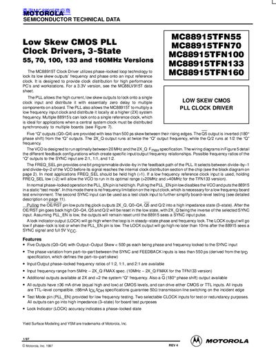 MOTOROLA MC88915TFN55/70/100/133/160 Data Sheet - cover page