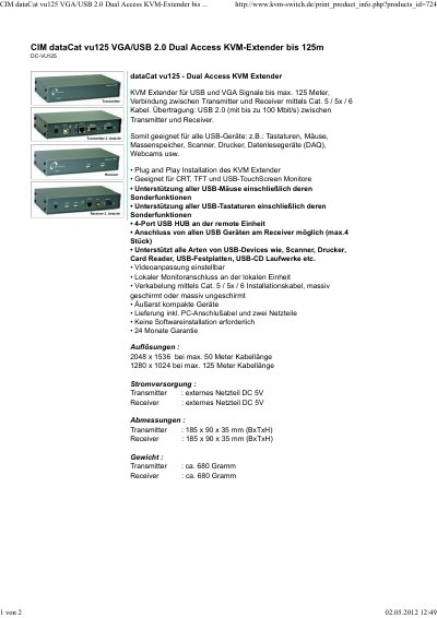 KVM-Switch DC-VU125 technology data - cover page