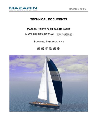Mazarin Pirate 72-01 Sailing Yacht Standard Specifications - cover page