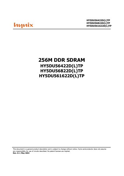 Hynix HY5DU56422D(L)TP / HY5DU56822D(L)TP / HY5DU561622D(L)TP DDR SDRAM Datasheet - cover page