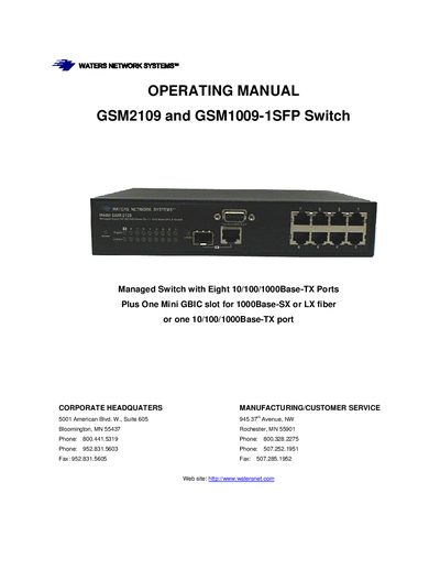 Waters Network Systems GSM2109/GSM1009-SFP User Manual - cover page