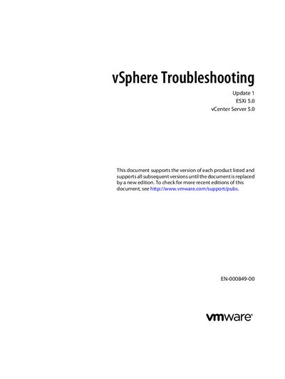 VMware vSphere Troubleshooting Update 1 ESXi 5.0 vCenter Server 5.0 - cover page