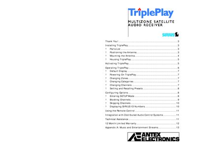 Antex Electronics SRX-3 TriplePlay Multizone Satellite Audio Receiver User Manual - cover page