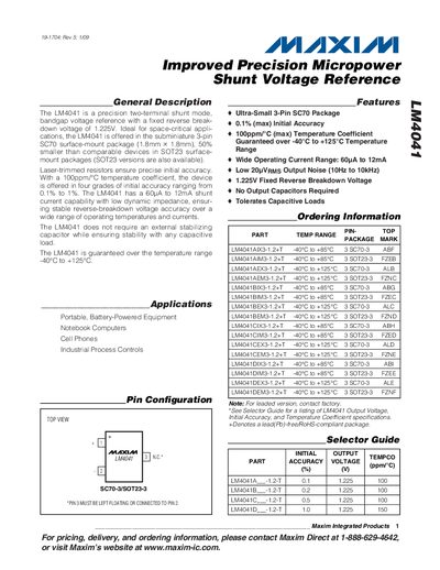 Maxim LM4041 Improved Precision Micropower Shunt Voltage Reference Datasheet - cover page