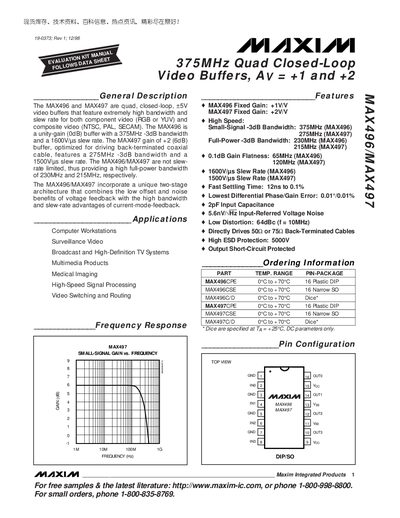 Maxim Integrated MAX496/MAX497 Video Buffer Datasheet
