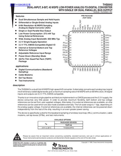 Texas Instruments THS0842 Dual-Input 8-Bit 40 MSPS ADC Datasheet - cover page