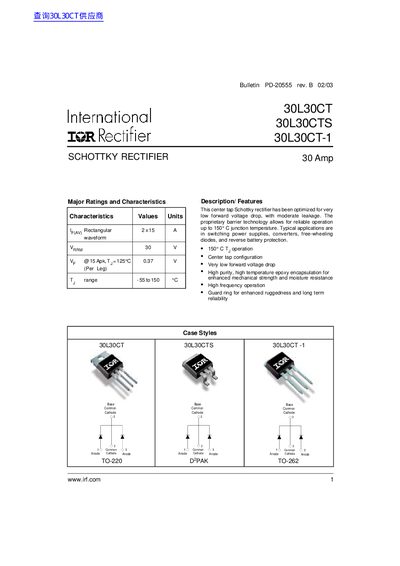 lnternational IOR Rectifier 30L30CT 30L30CTS 30L30CT-1 handbook - cover page
