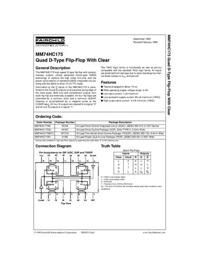 Fairchild MM74HC175 Quad D-Type Flip-Flop With Clear Datasheet - cover page