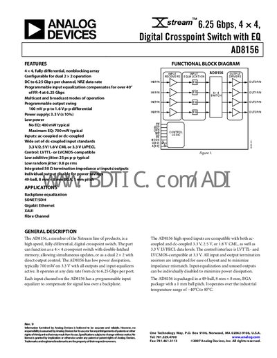 Analog Devices AD8156 Datasheet - cover page
