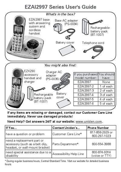 Uniden EZAI2997 Series Cordless Phone User's Guide - cover page