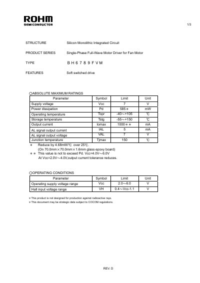 ROHM BH6789FVM Datasheet - cover page