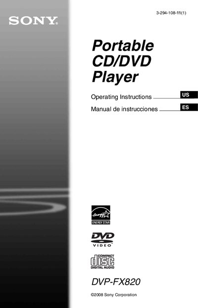 Sony DVP-FX820 Portable CD/DVD Player User Manual