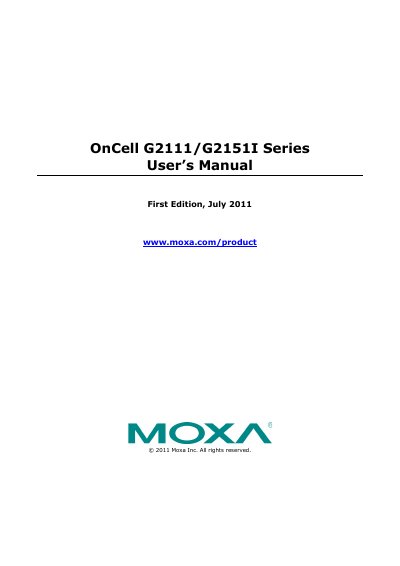 Moxa OnCell G2111/G2151I Series User Manual - cover page