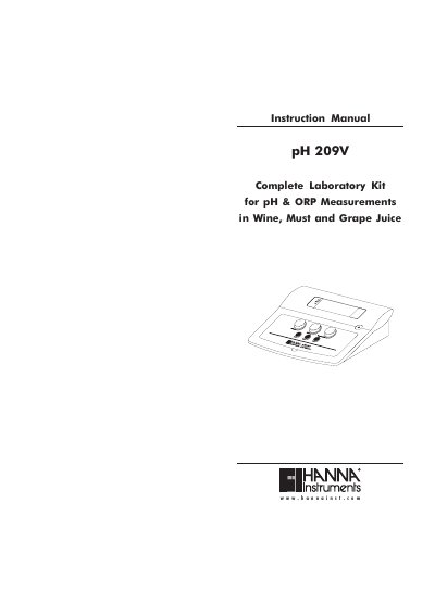 Hanna Instruments pH 209V Complete Laboratory Kit Instruction Manual - cover page