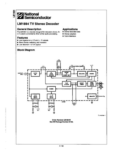 National Semiconductor LM1884 Datasheet - cover page