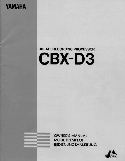 Yamaha CBX-D3 Digital Recording Processor Owner's Manual - cover page