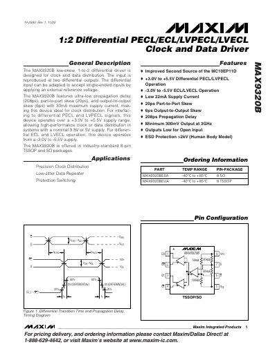 Maxim MAX9320B Differential Driver Datasheet - cover page