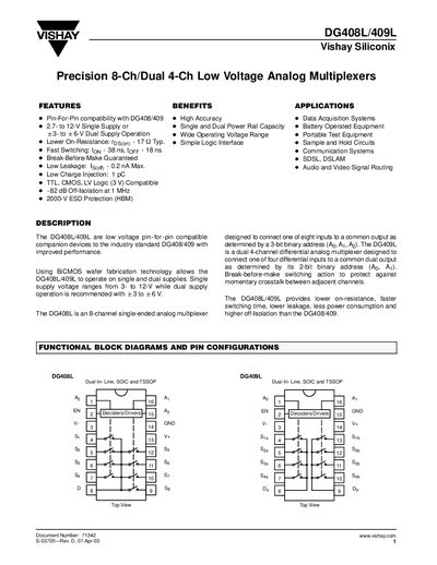 Vishay DG408L/409L Analog Multiplexer Datasheet