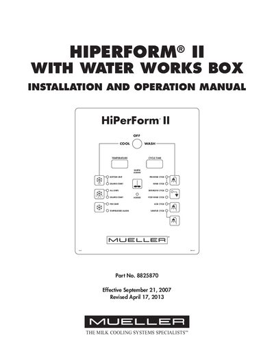 Mueller HiPerForm II Water Tank Installation and Operation Manual