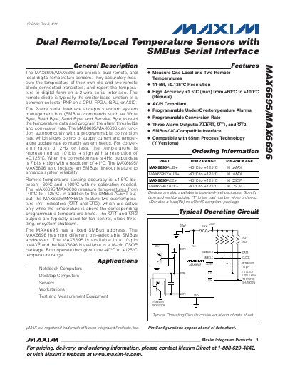 Maxim MAX6695/MAX6696 Temperature Sensor Datasheet - cover page