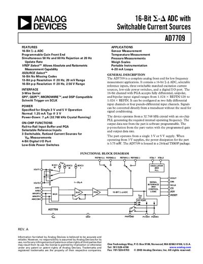 Analog Devices AD7709 ADC Datasheet - cover page