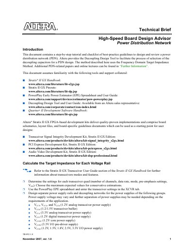 High-Speed Board Design Advisor: Power Distribution Network Technical Brief - cover page