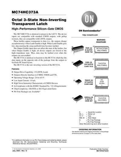 ON Semiconductor MC74HC373A Datasheet - cover page