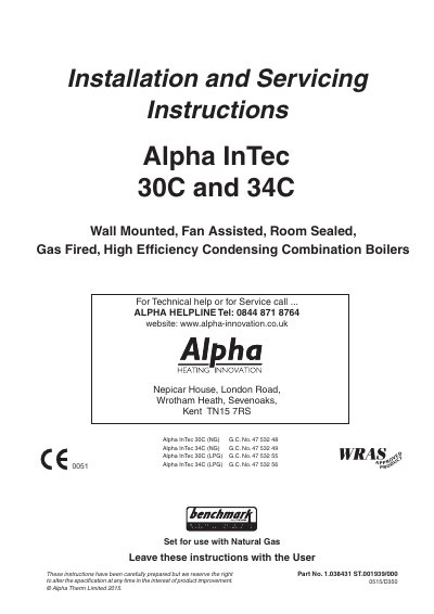 Alpha InTec 30C, 34C Combination Boiler Installation and Servicing Instructions cover